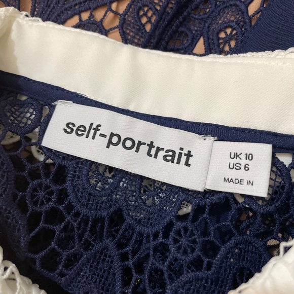 SELF PORTRAIT Collared Floral Guipure Belted Midi Dress - Picture 10 of 11